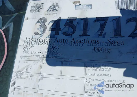 2013 Ford Focus Se from USA, damaged, VIN 1FADP3F26DL128695